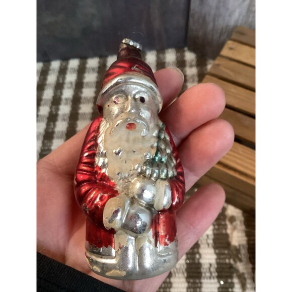 Vintage Mercury Glass Santa Claus Small Christmas Tree Ornaments Painted - Picture 6 of 11